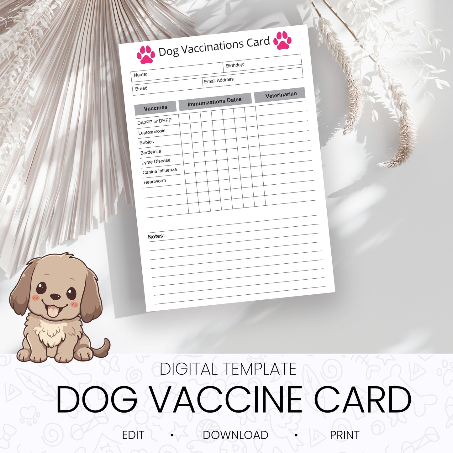 Dog Vaccination Card